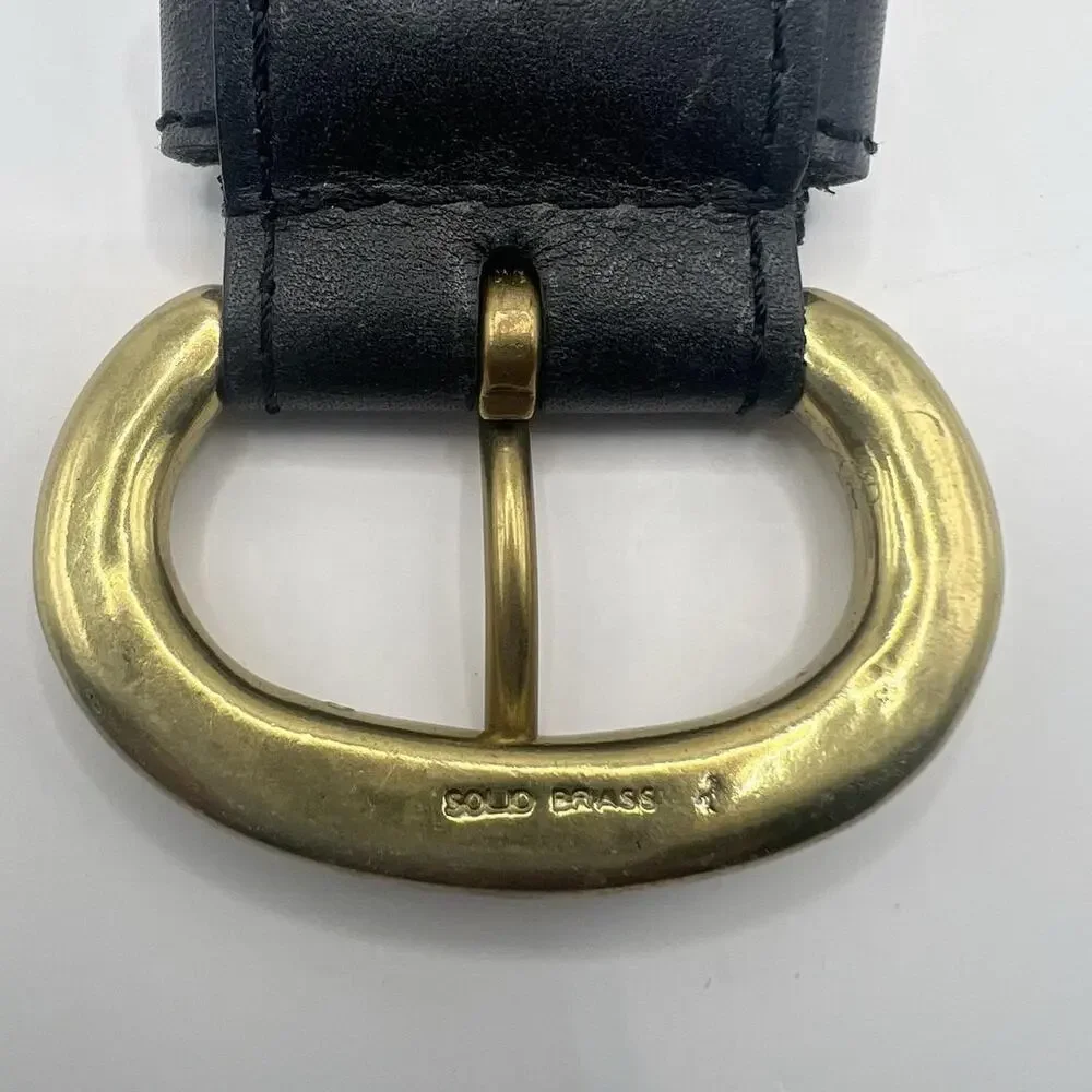Vintage Brass and Black Leather Woven Belt